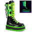 Demonia SLACKER-156 Black UV Neon Green Knee-High Boots