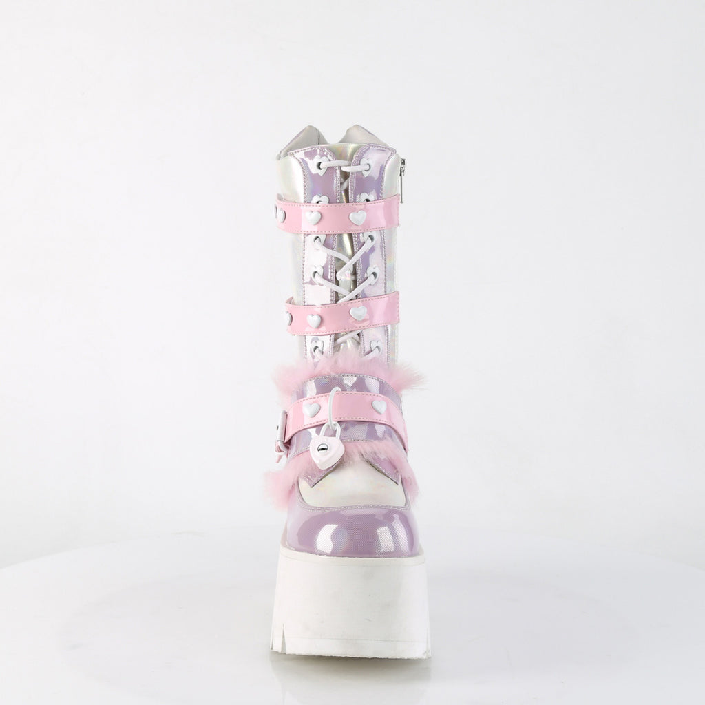 Demonia ASHES-120 Baby Pink Lavender Holographic Knee-High Boots