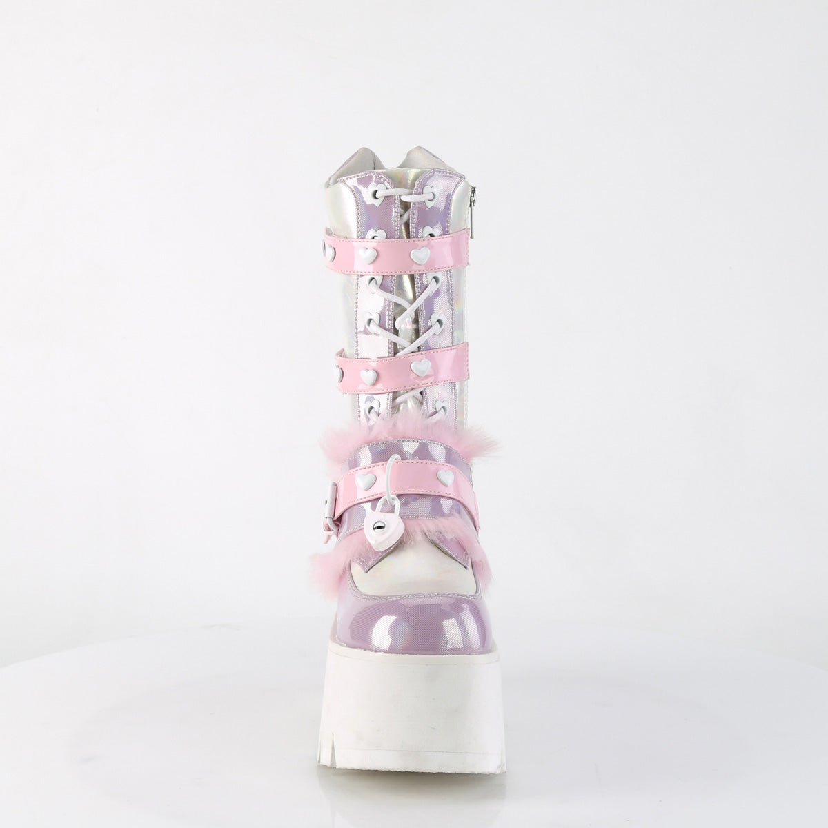 Demonia ASHES-120 Baby Pink Lavender Holographic Knee-High Boots