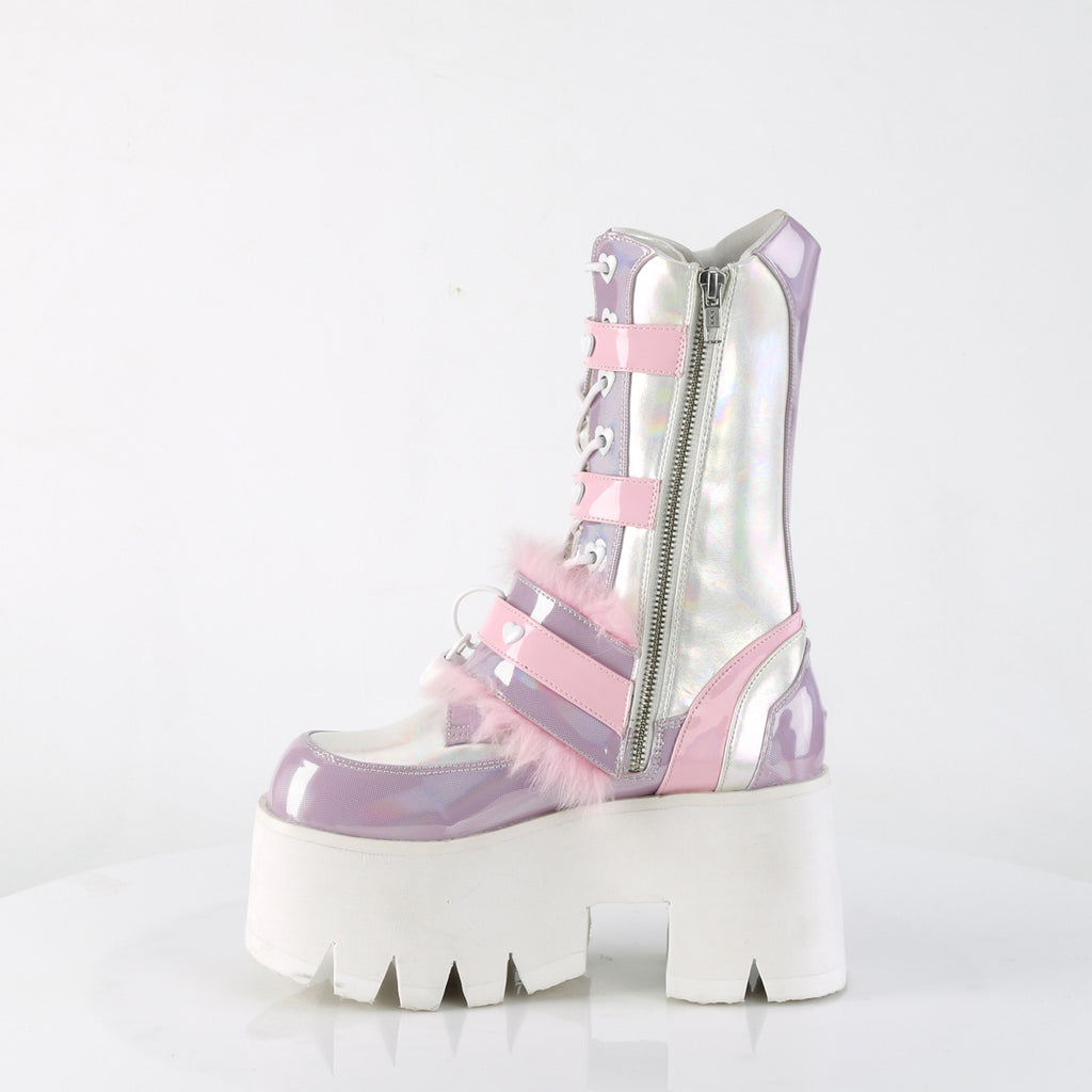 Demonia ASHES-120 Baby Pink Lavender Holographic Knee-High Boots