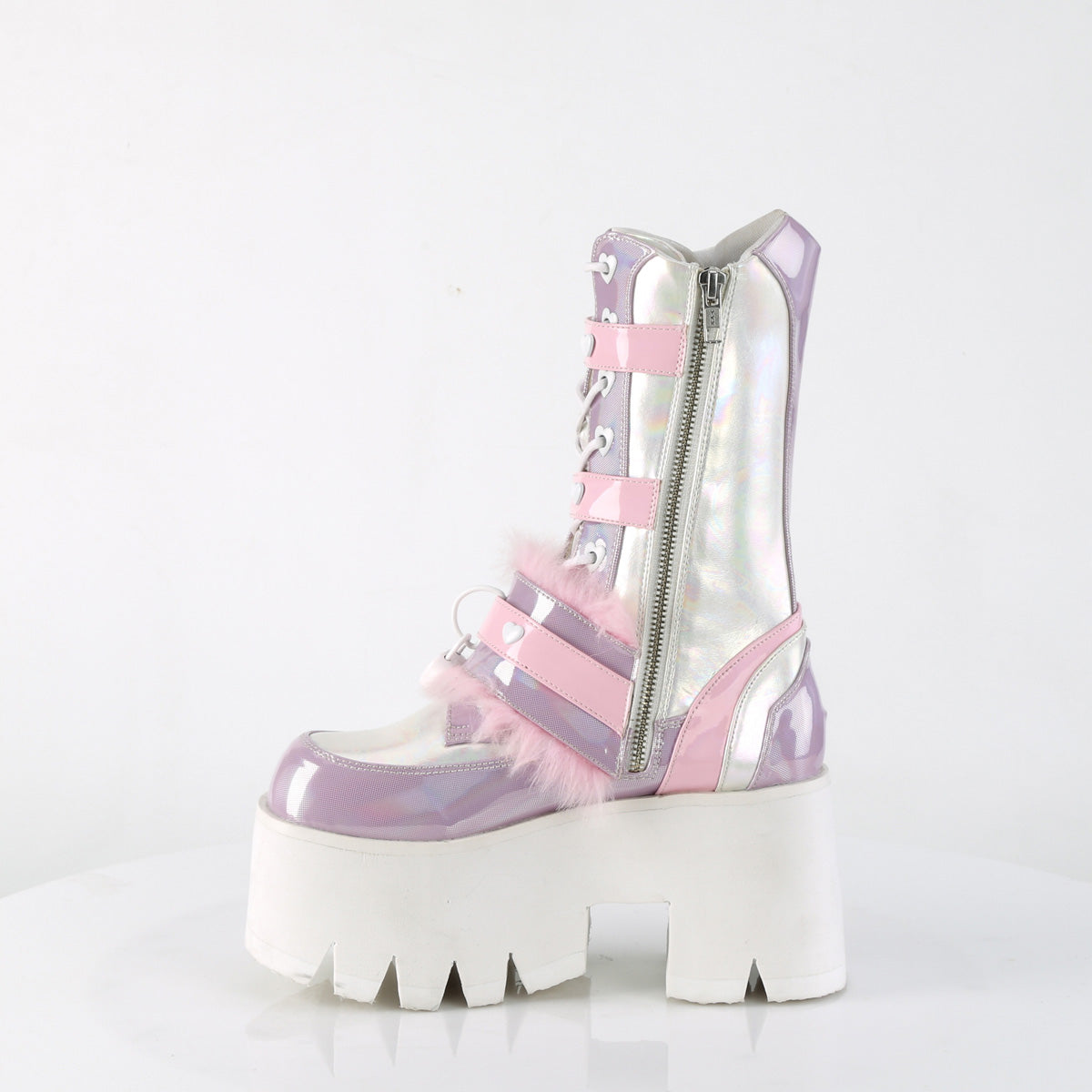 Demonia ASHES-120 Baby Pink Lavender Holographic Knee-High Boots