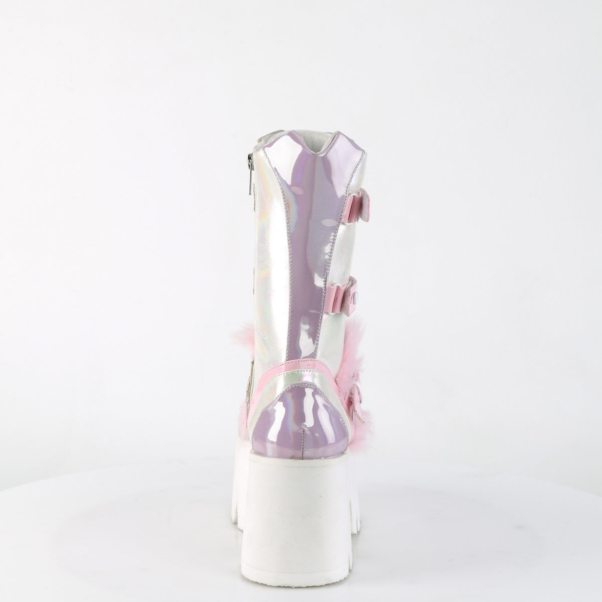 Demonia ASHES-120 Baby Pink Lavender Holographic Knee-High Boots