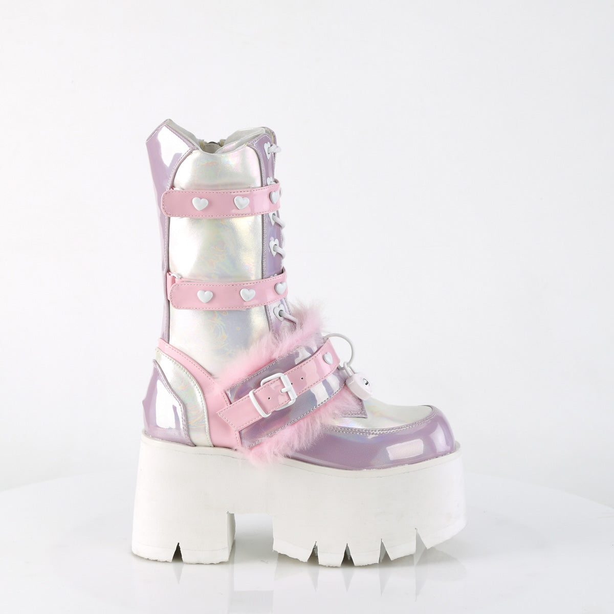Demonia ASHES-120 Baby Pink Lavender Holographic Knee-High Boots