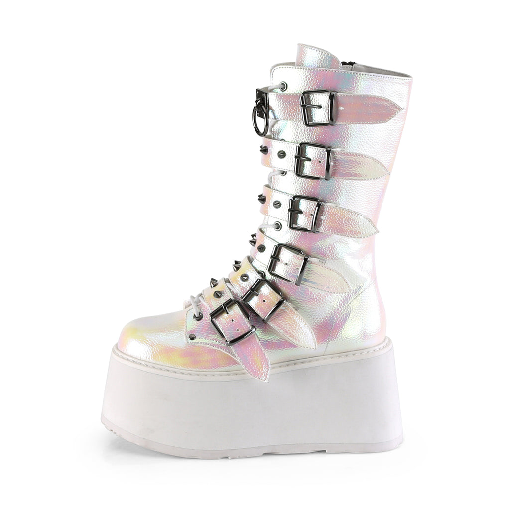 Demonia DAMNED-225 Pearl Iridescent Knee-High Boots