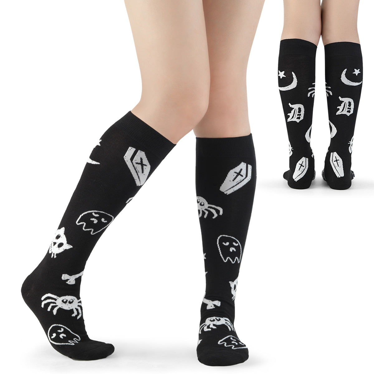 Demonia DH-201 Black White Knee-High Boots Main image