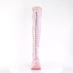 Demonia DYNAMITE-300 Black. Pink Stretch Hologram Over-the-Knee Boots