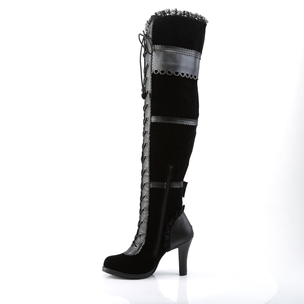 Demonia GLAM-300 Black Velvet Over-the-Knee Boots