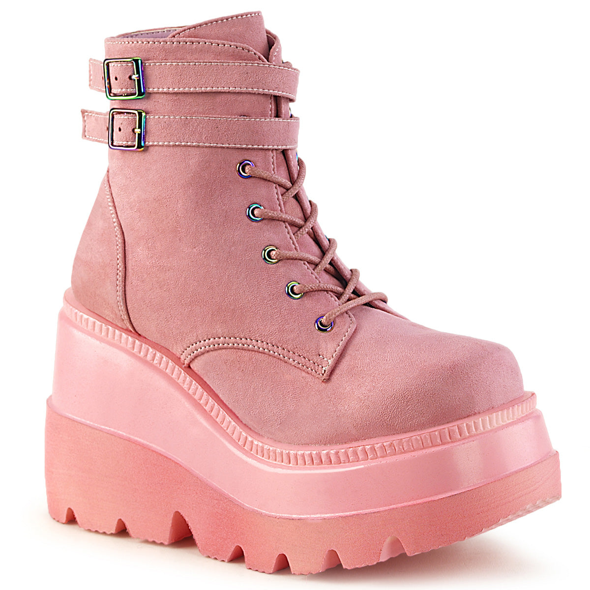Demonia SHAKER-52 Black. Pink Vegan Suede Ankle Boots Main image