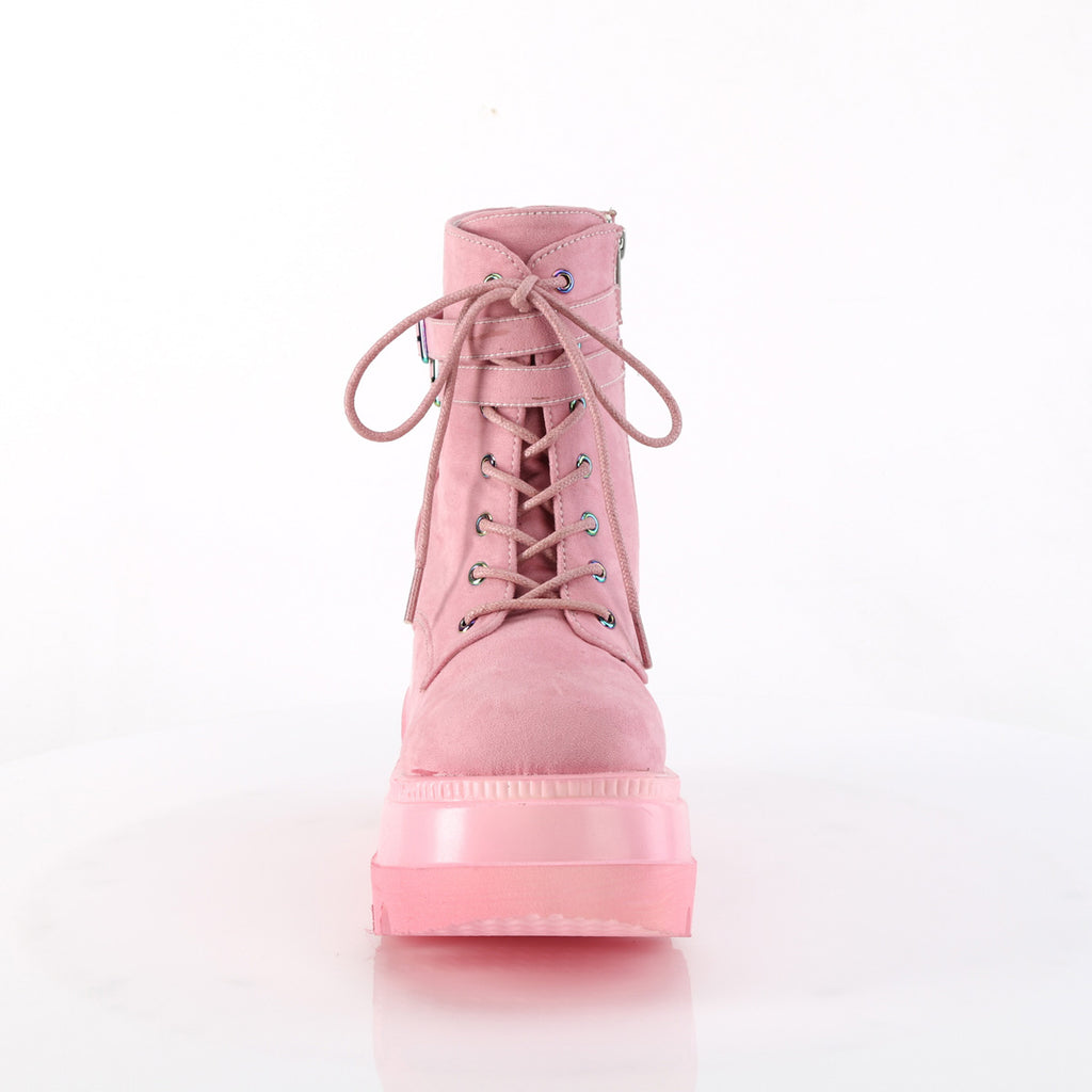 Demonia SHAKER-52 Black. Pink Vegan Suede Ankle Boots