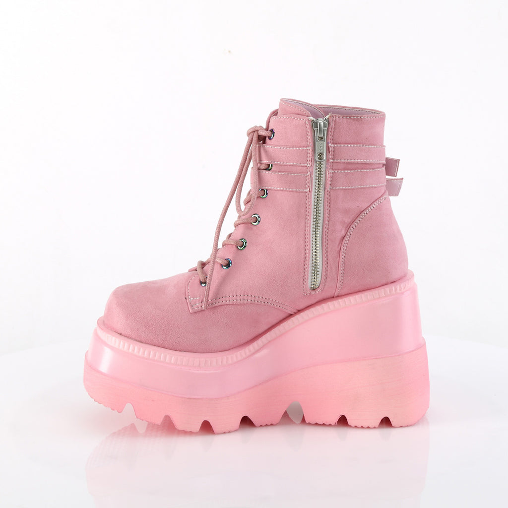 Demonia SHAKER-52 Black. Pink Vegan Suede Ankle Boots