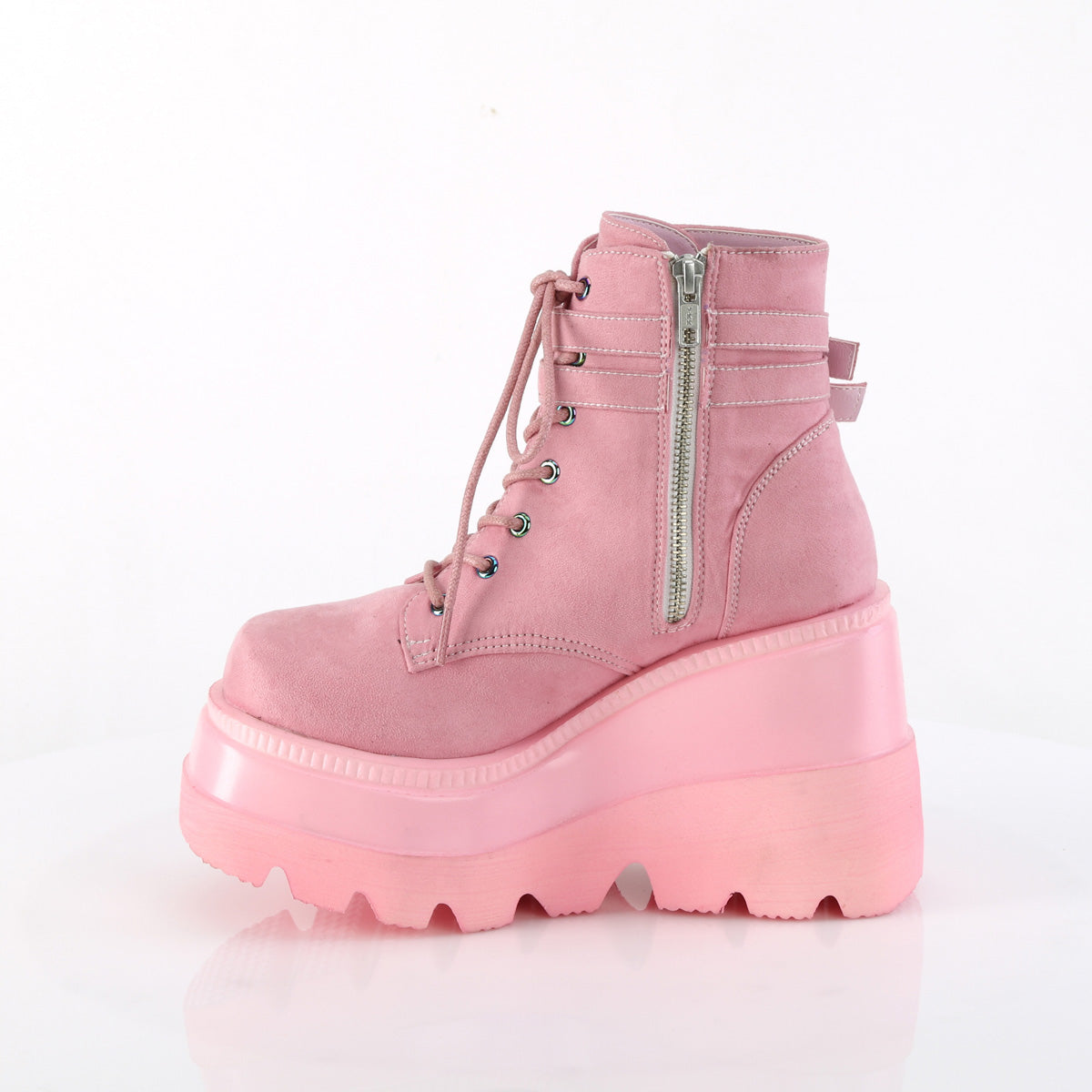 Demonia SHAKER-52 Black. Pink Vegan Suede Ankle Boots
