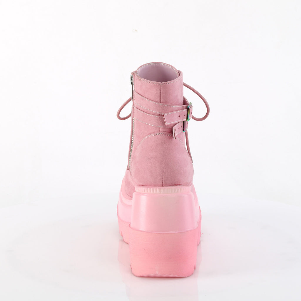 Demonia SHAKER-52 Black. Pink Vegan Suede Ankle Boots
