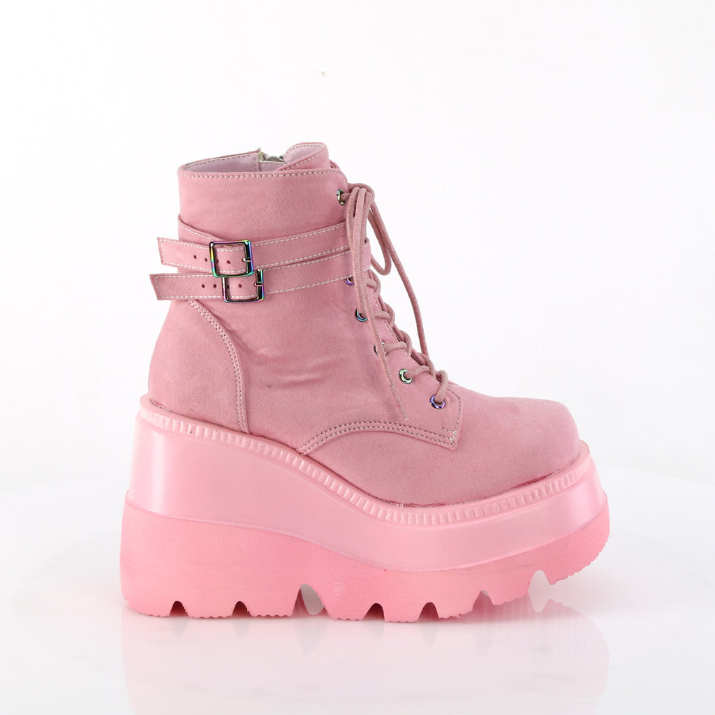 Demonia SHAKER-52 Black. Pink Vegan Suede Ankle Boots