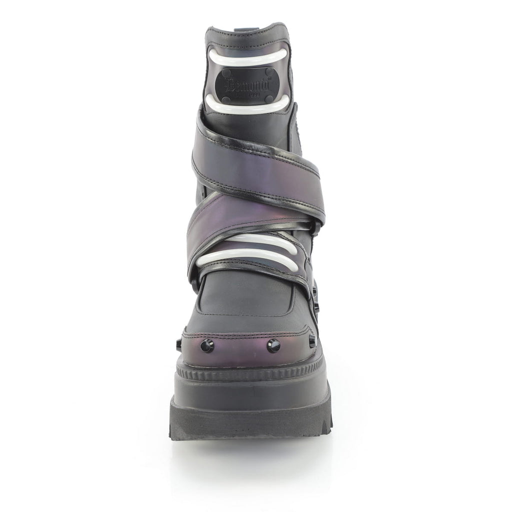 Demonia SHAKER-58 Green Multi Reflective Black Ankle Boots