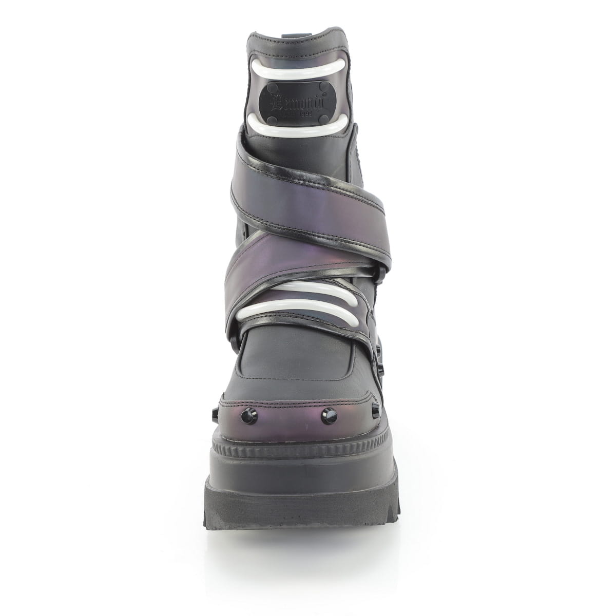 Demonia SHAKER-58 Green Multi Reflective Black Ankle Boots