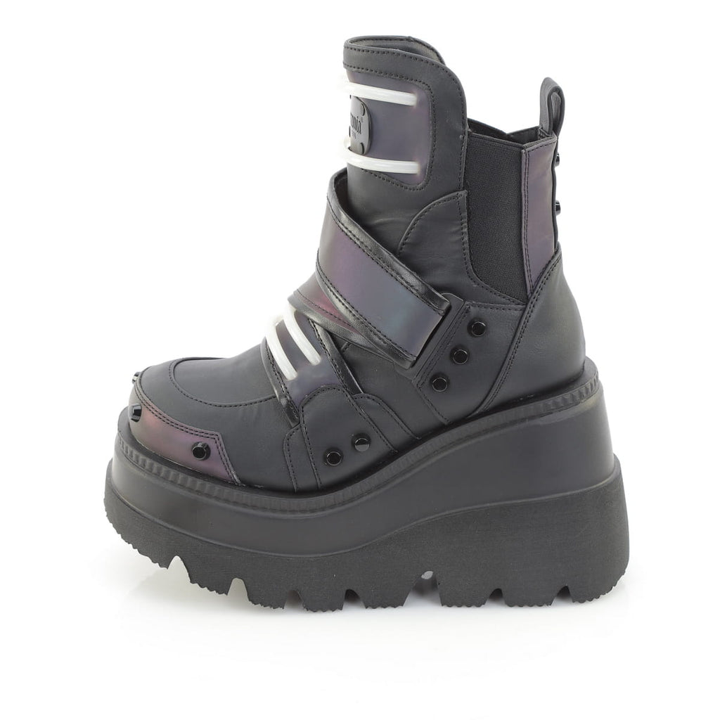 Demonia SHAKER-58 Green Multi Reflective Black Ankle Boots