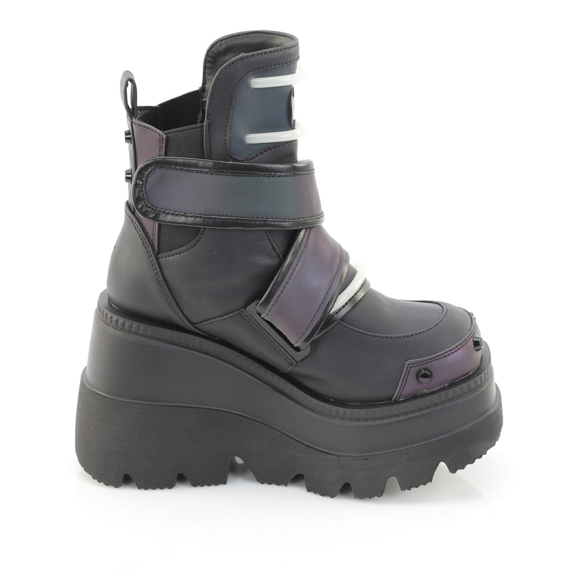 Demonia SHAKER-58 Green Multi Reflective Black Ankle Boots