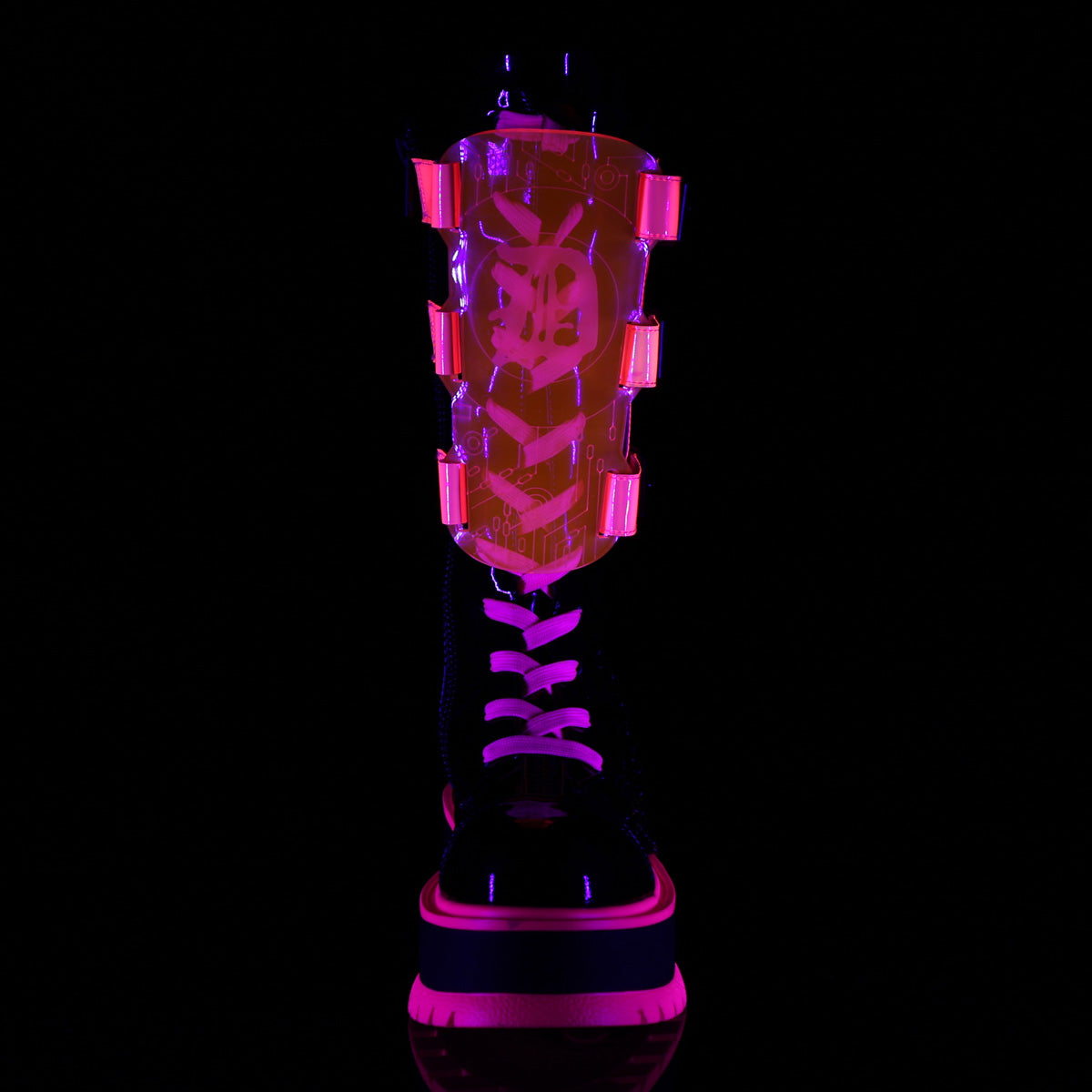 Demonia SLACKER-156 Black UV Neon Pink Knee-High Boots