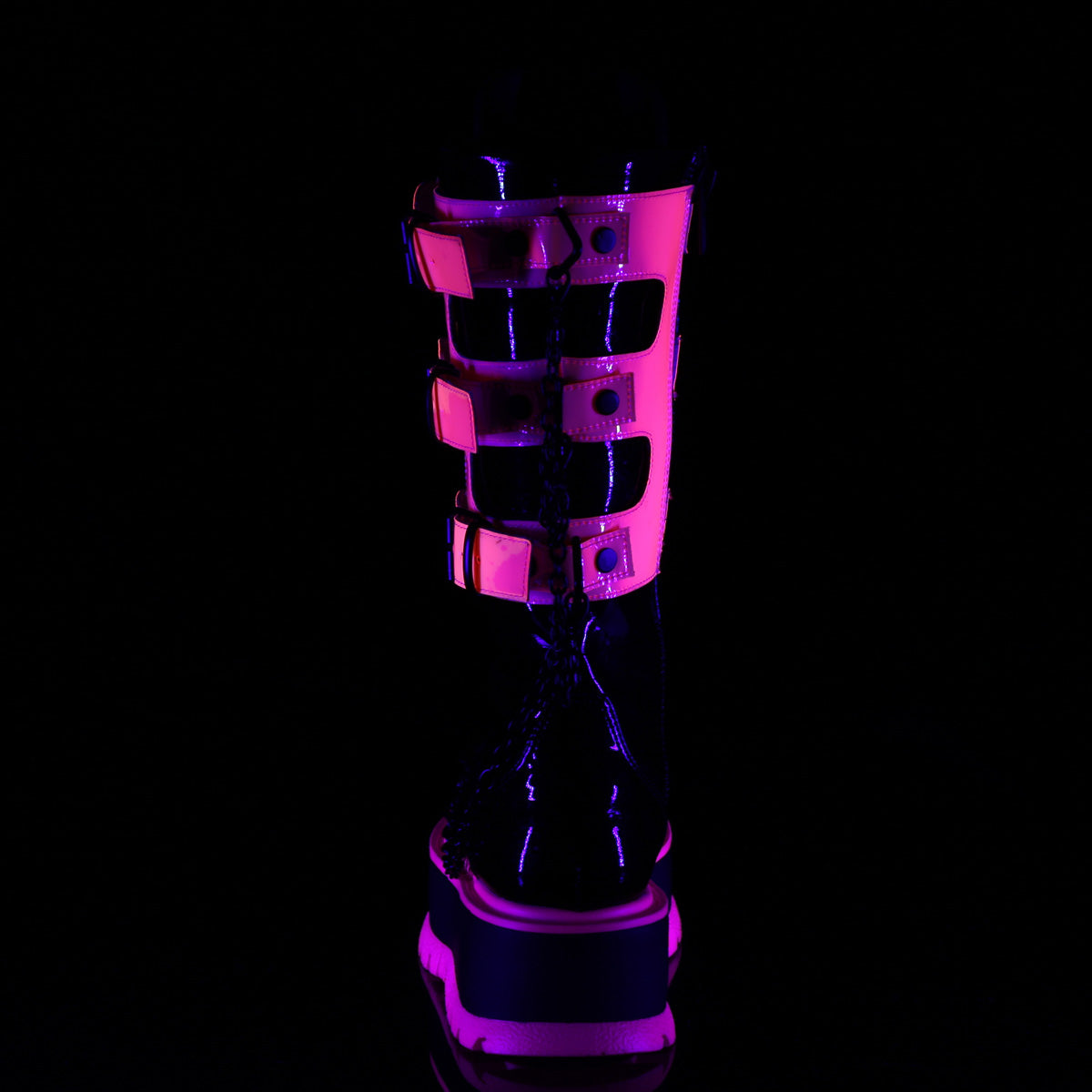 Demonia SLACKER-156 Black UV Neon Pink Knee-High Boots