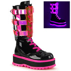 Demonia SLACKER-156 Black UV Neon Pink Knee-High Boots