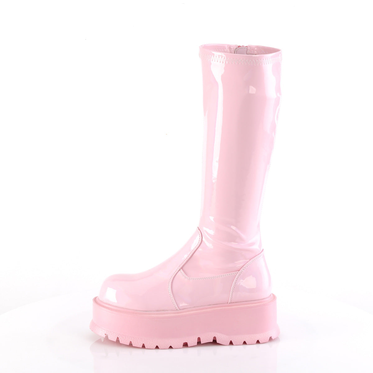 Demonia SLACKER-200 Black. Pink Hologram Knee-High Boots