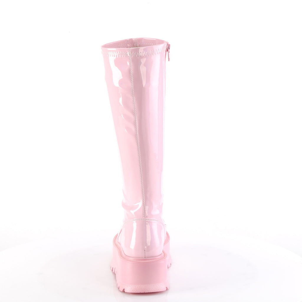 Demonia SLACKER-200 Black. Pink Hologram Knee-High Boots