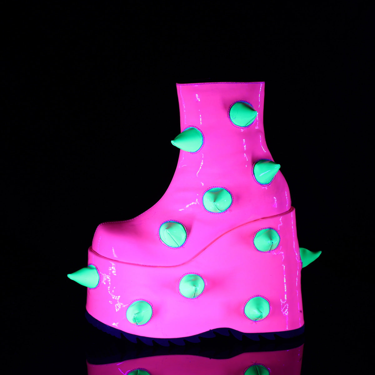 Demonia SLAY-77 UV Neon Pink Neon Green Ankle Boots