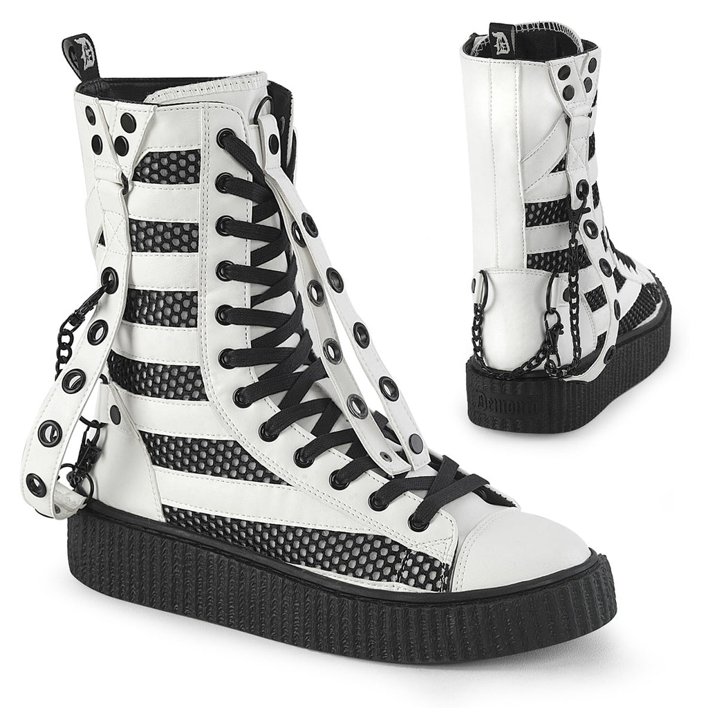 Demonia SNEEKER-325 White Fishnet Sneakers