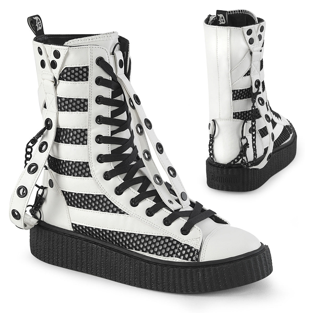Demonia SNEEKER-325 White Fishnet Sneakers