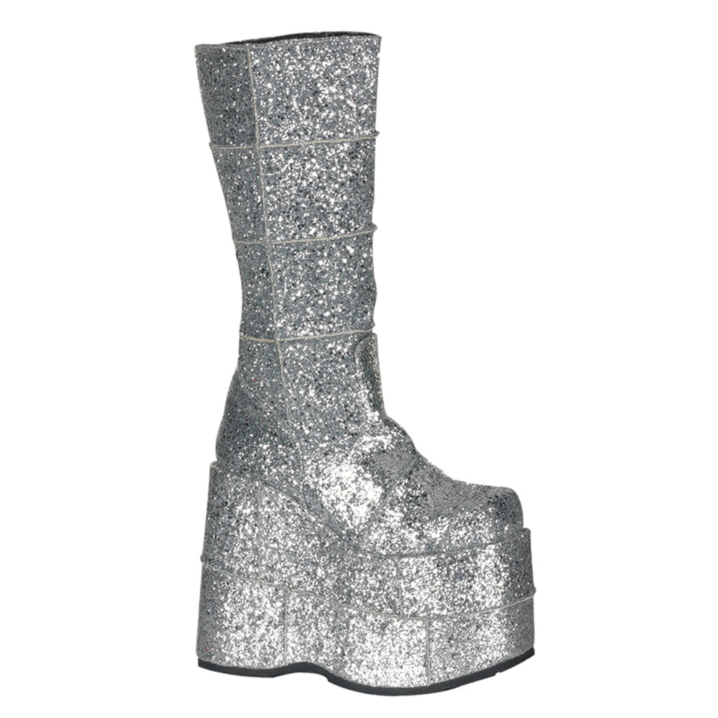 Demonia STACK-301G Silver Gltr Platform Heels