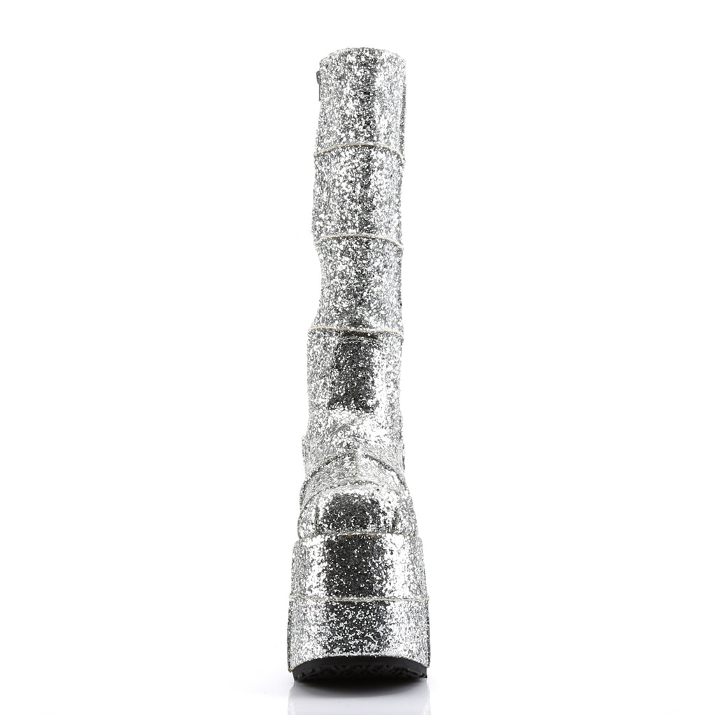 Demonia STACK-301G Silver Gltr Platform Heels