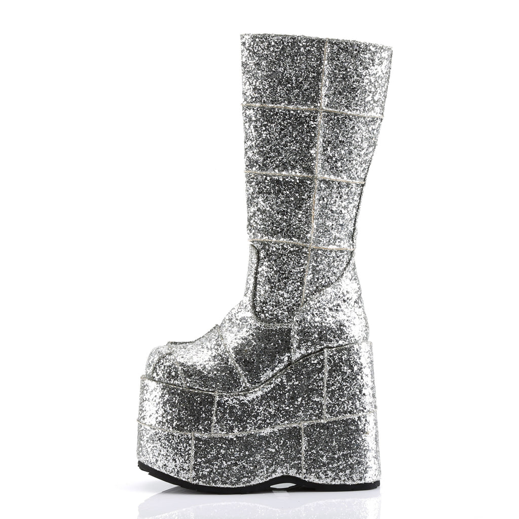 Demonia STACK-301G Silver Gltr Platform Heels