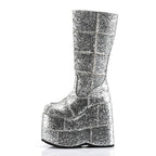 Demonia STACK-301G Silver Gltr Platform Heels