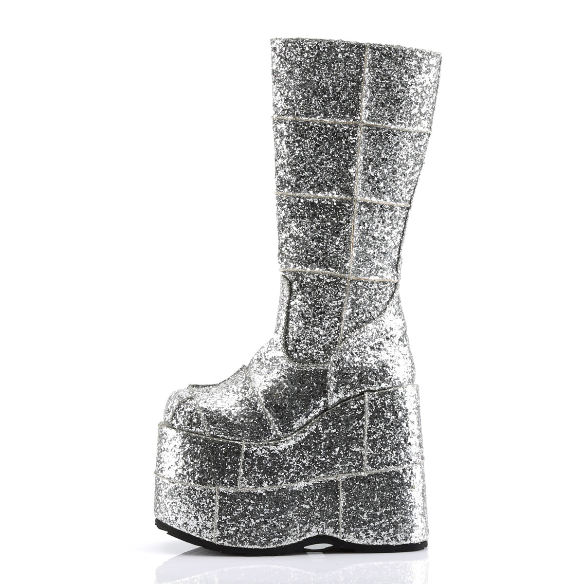 Demonia STACK-301G Silver Gltr Platform Heels