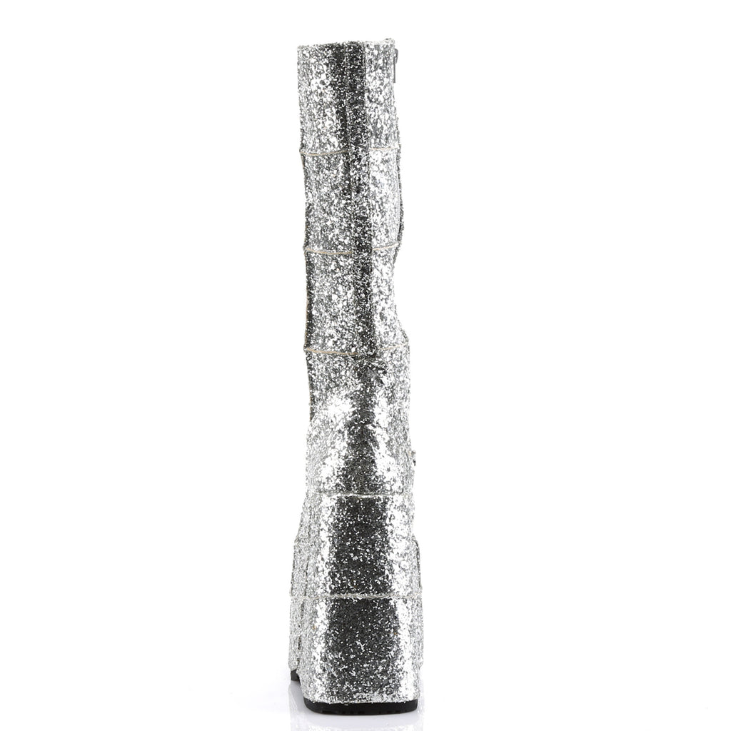 Demonia STACK-301G Silver Gltr Platform Heels