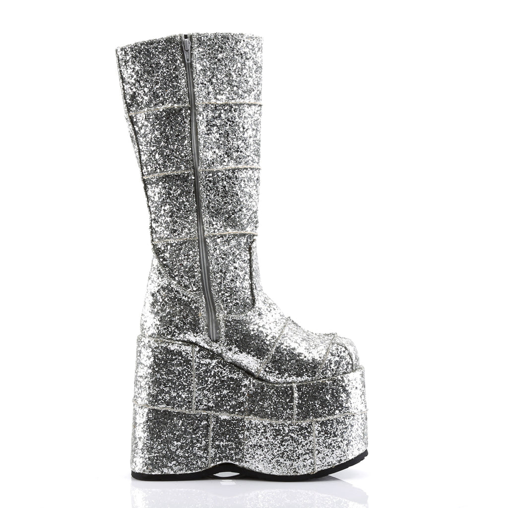Demonia STACK-301G Silver Gltr Platform Heels
