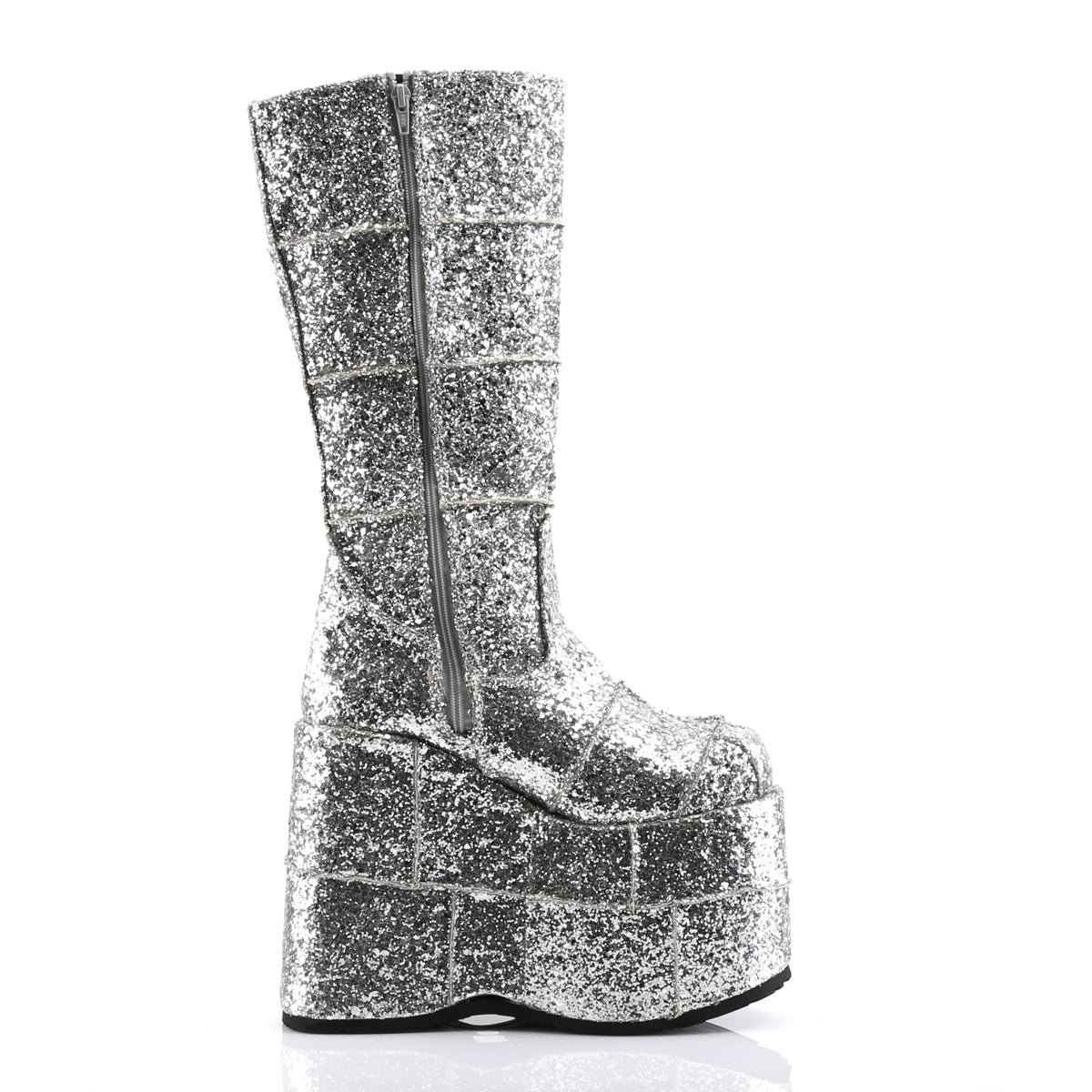 Demonia STACK-301G Silver Gltr Platform Heels