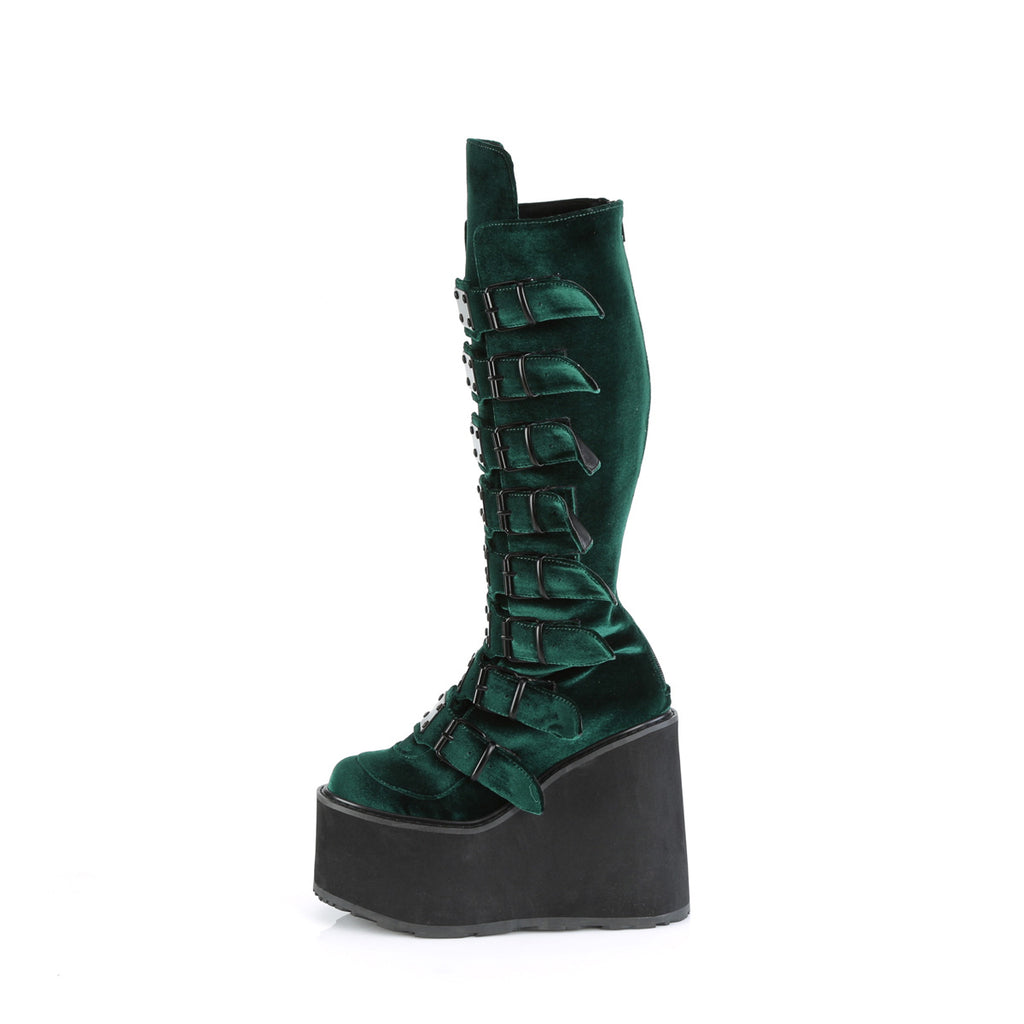 Demonia SWING-815 Emerald Velvet Knee-High Boots