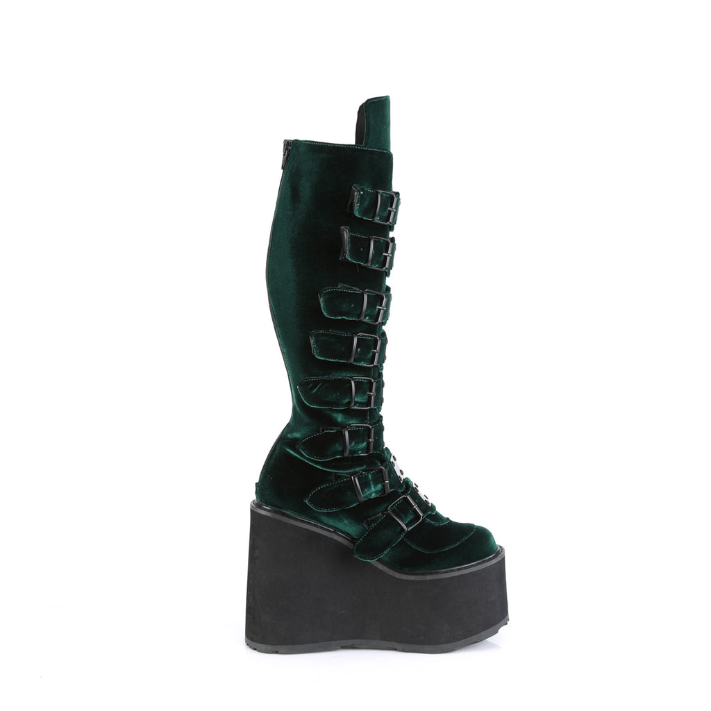 Demonia SWING-815 Emerald Velvet Knee-High Boots