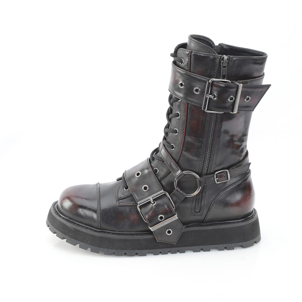 Demonia VALOR-220 Black Burgundy Rub Off Knee-High Boots