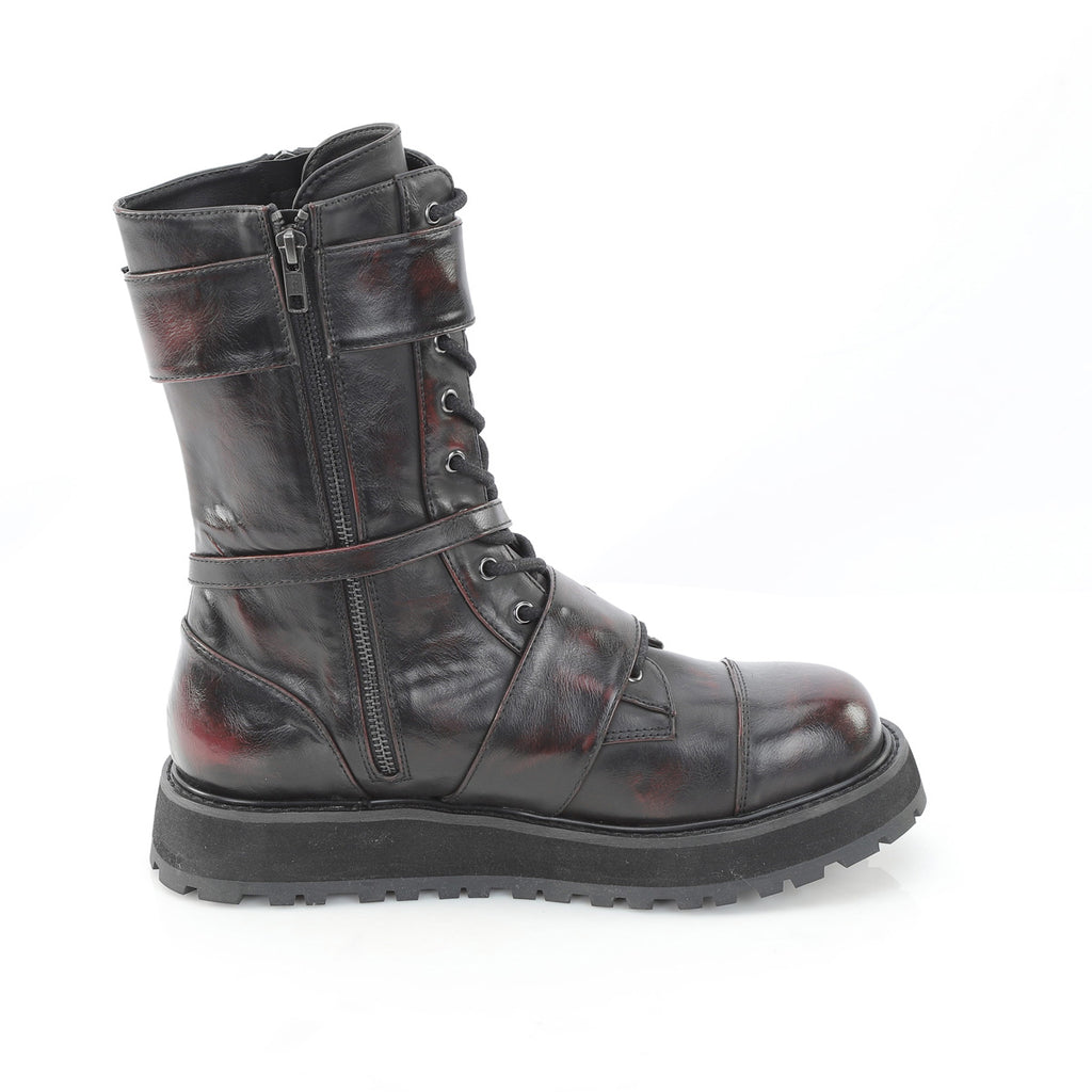 Demonia VALOR-220 Black Burgundy Rub Off Knee-High Boots