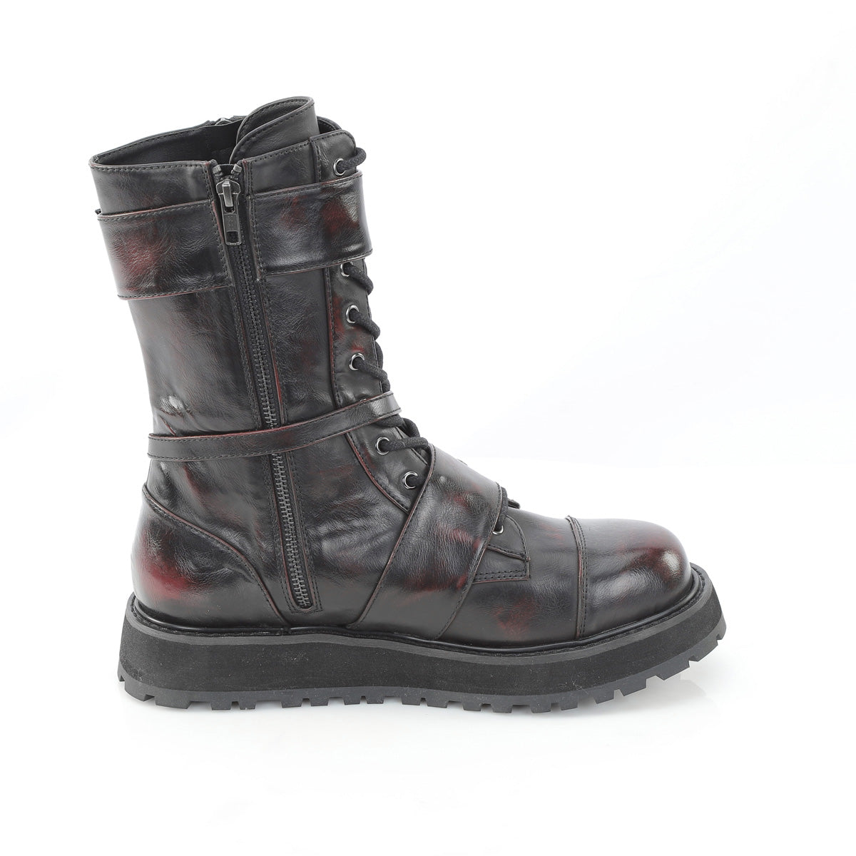 Demonia VALOR-220 Black Burgundy Rub Off Knee-High Boots