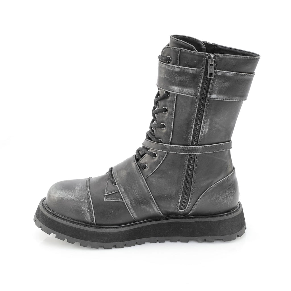 Demonia VALOR-220 Black Silver Rub Off Knee-High Boots