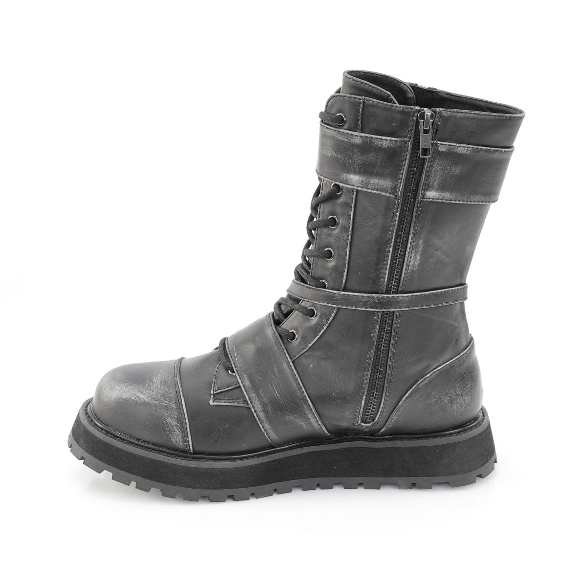 Demonia VALOR-220 Black Silver Rub Off Knee-High Boots