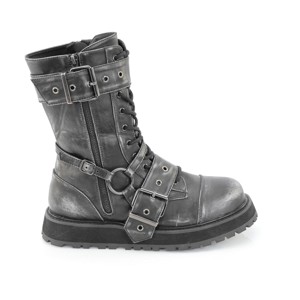 Demonia VALOR-220 Black Silver Rub Off Knee-High Boots