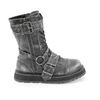 Demonia VALOR-220 Black Silver Rub Off Knee-High Boots