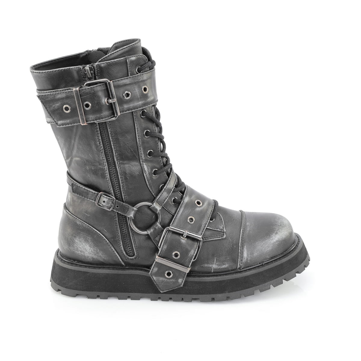 Demonia VALOR-220 Black Silver Rub Off Knee-High Boots