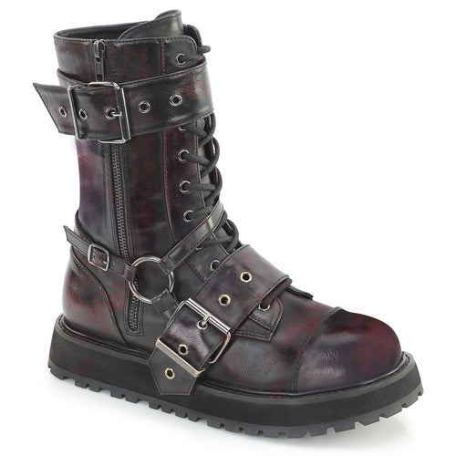 Demonia VALOR-220 Black Burgundy Rub Off Knee-High Boots