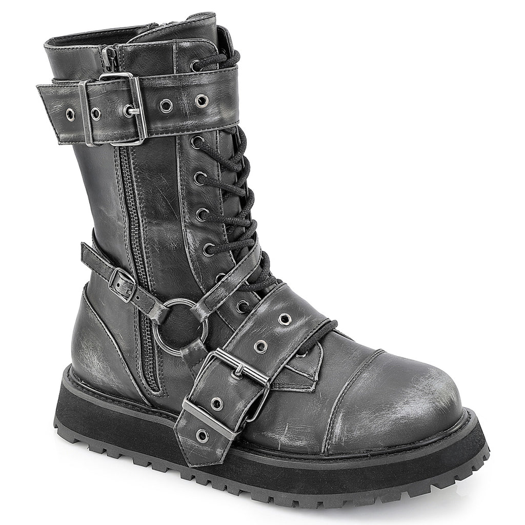 Demonia VALOR-220 Black Silver Rub Off Knee-High Boots