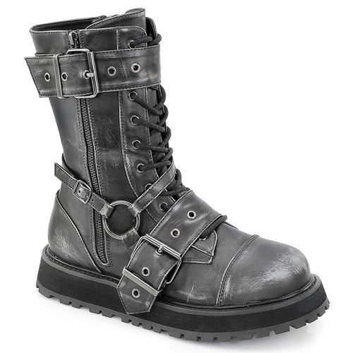 Demonia VALOR-220 Black Silver Rub Off Knee-High Boots